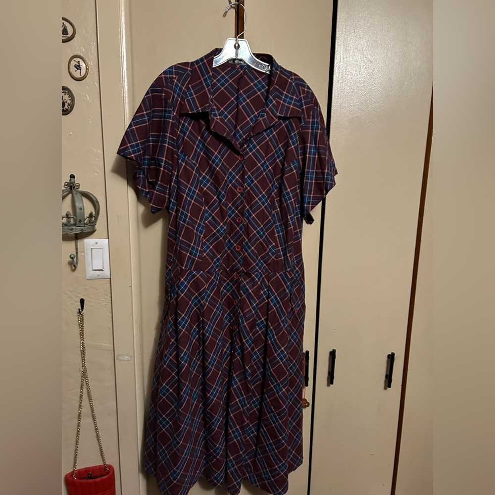eShakti Burgundy and Navy Plaid dress